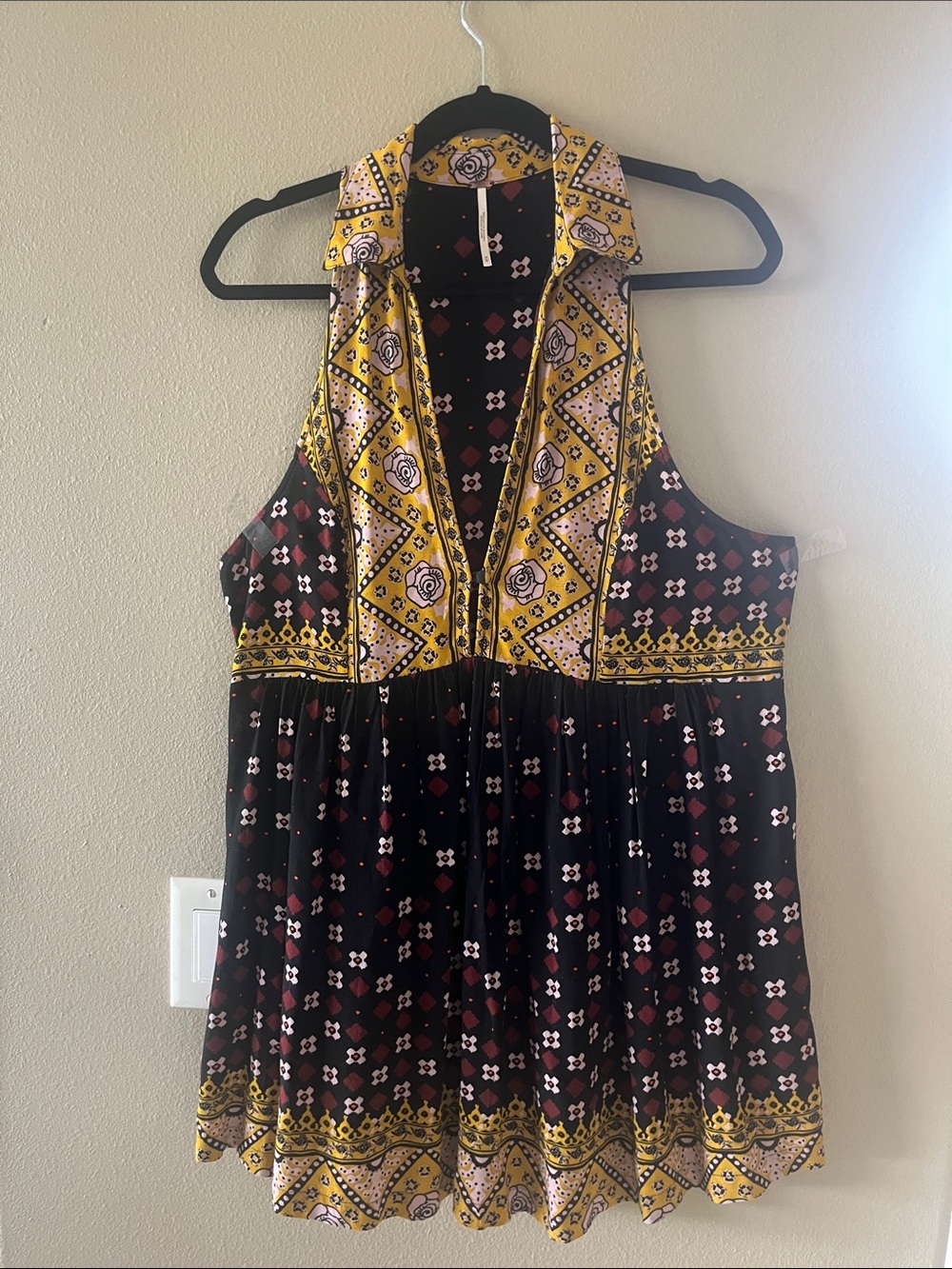 Free People Yellow and Black Printed Sleeveless Tunic